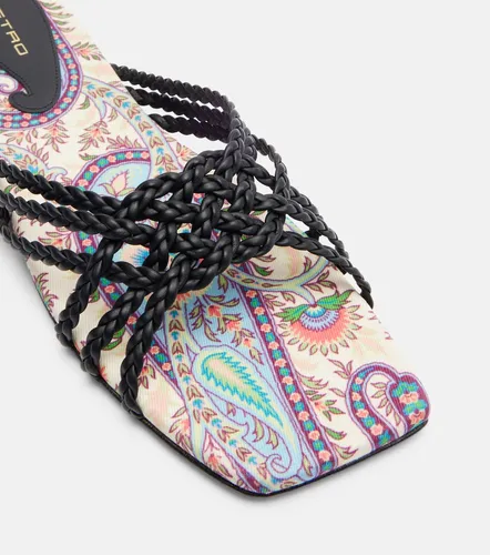 Canvas-trimmed printed leather slides - Etro - Modalova