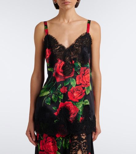 Abito lungo in misto seta e cotone con pizzo - Dolce&Gabbana - Modalova