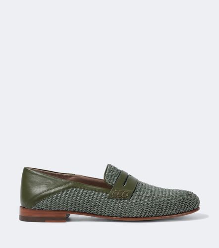 Padstow leather-trimmed raffia loafers - Manolo Blahnik - Modalova