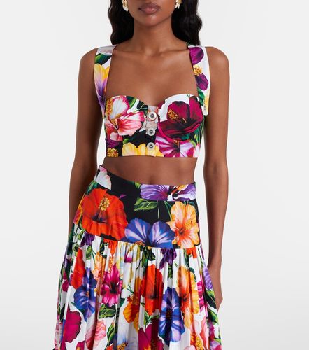 Top cropped in cotone con stampa floreale - Dolce&Gabbana - Modalova