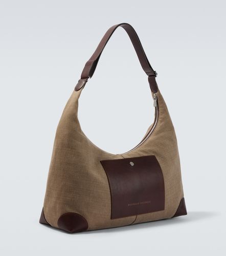 Leather-trimmed canvas shoulder bag - Brunello Cucinelli - Modalova