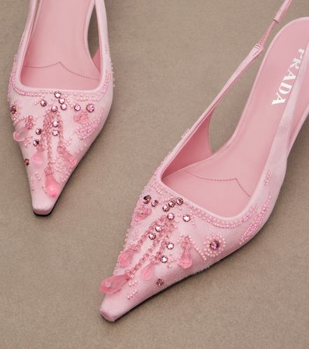 Embellished satin slingback pumps - Prada - Modalova