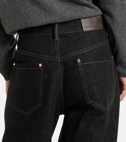 Jeans a gamba larga con pelle - Brunello Cucinelli - Modalova