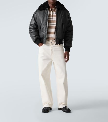 Shearling-trimmed leather bomber jacket - Ami Paris - Modalova