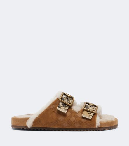 Check shearling-lined suede sandals - Burberry - Modalova
