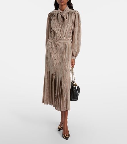 Vestido midi de seda a rayas con lazada - Valentino - Modalova