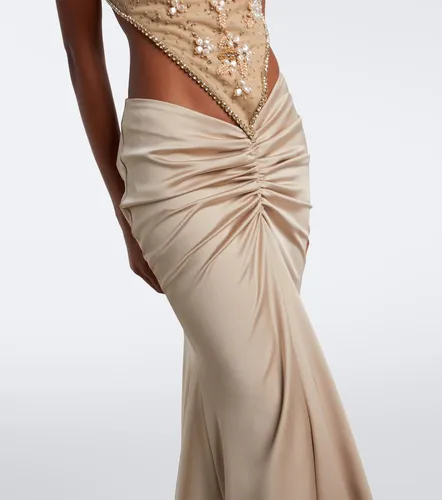 Embellished gathered open-back satin gown - Georges Hobeika - Modalova