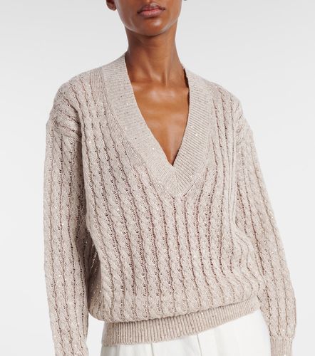 Pullover in misto lino con paillettes - Brunello Cucinelli - Modalova