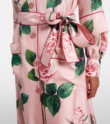 Vestido largo en satén de seda floral - Dolce&Gabbana - Modalova