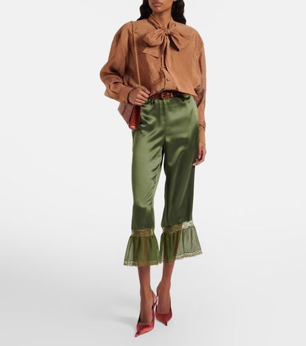Pantaloni regular in raso di seta con pizzo - Saint Laurent - Modalova