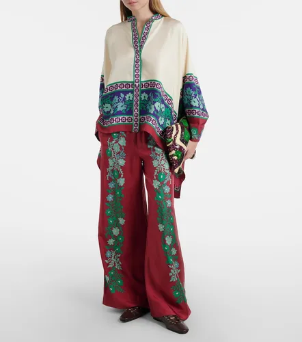 Pantalones palazzo de sarga de seda floral - La DoubleJ - Modalova