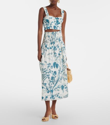 Gonna midi in cotone e lino floreale - Erdem - Modalova