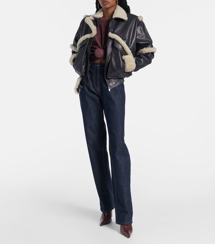 Shearling-trimmed leather bomber jacket - Magda Butrym - Modalova