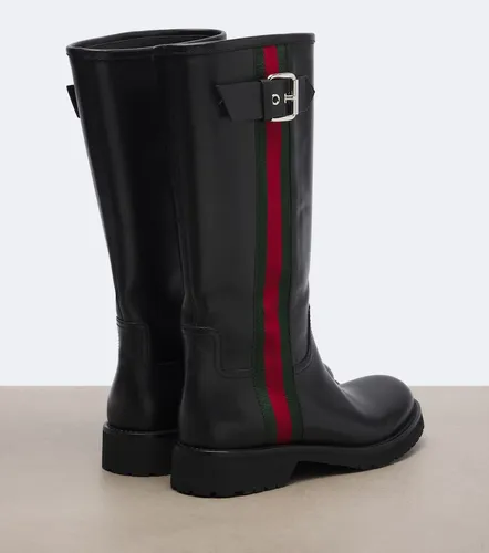 Bikerstiefel Web Stripe aus Leder - Gucci - Modalova