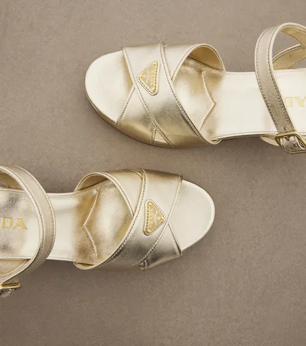 Metallic leather platform sandals - Prada - Modalova