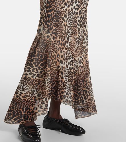 Ruched leopard-print mesh maxi dress - Ganni - Modalova