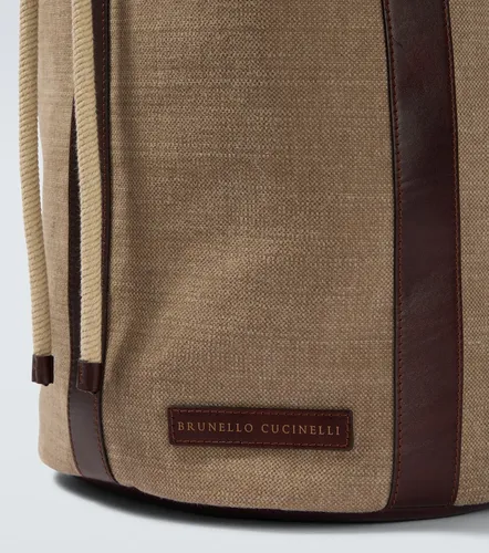 Leather-trimmed canvas backpack - Brunello Cucinelli - Modalova