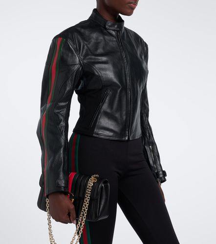 Web Stripe leather biker jacket - Gucci - Modalova