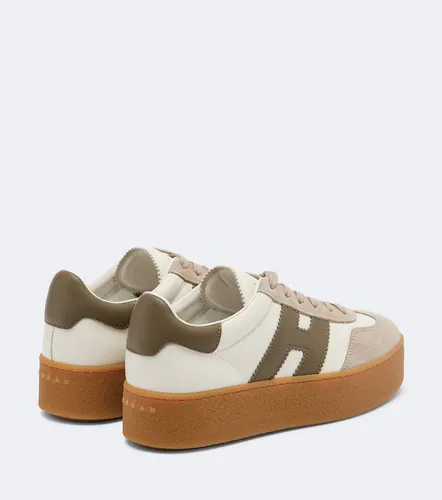Cool suede-trimmed leather platform sneakers - Hogan - Modalova
