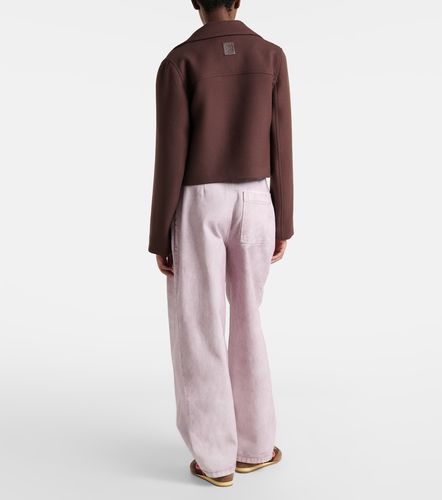 Jeans a gamba larga con cintura e pelle - Loewe - Modalova