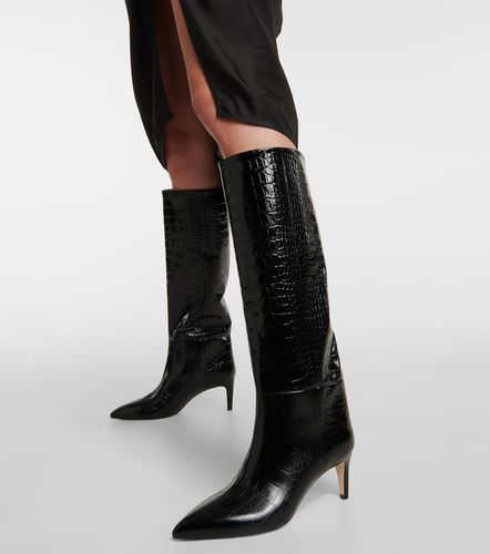 Croc-effect leather knee-high boots - Paris Texas - Modalova