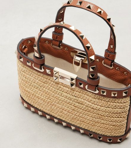 Rockstud Mini raffia tote bag - Valentino Garavani - Modalova