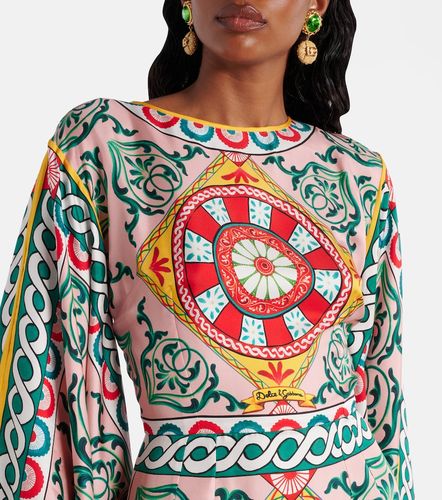 Abito lungo in seta con stampa - Dolce&Gabbana - Modalova