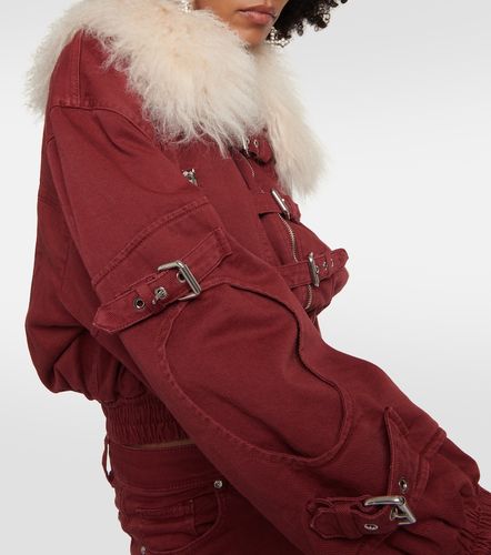 Cropped shearling-trimmed denim jacket - Blumarine - Modalova