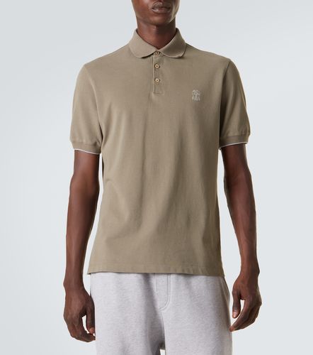 Polo de piqué de algodón con logo - Brunello Cucinelli - Modalova