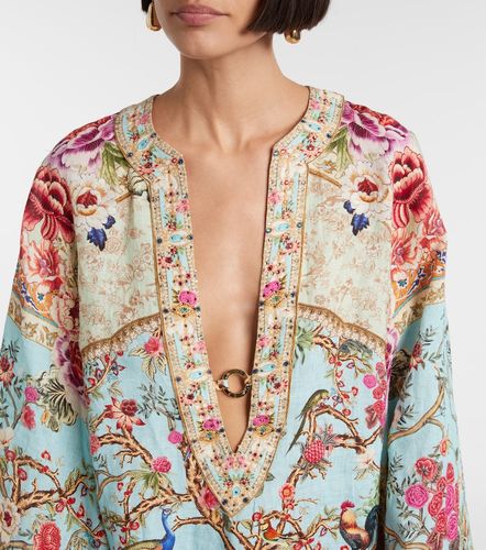 Caftán de lino estampado adornado - Camilla - Modalova