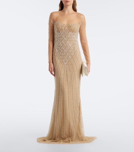 Abito lungo in tulle con cristalli - Georges Hobeika - Modalova