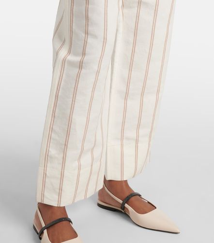 Pantaloni regular in lino e cotone a righe - Brunello Cucinelli - Modalova
