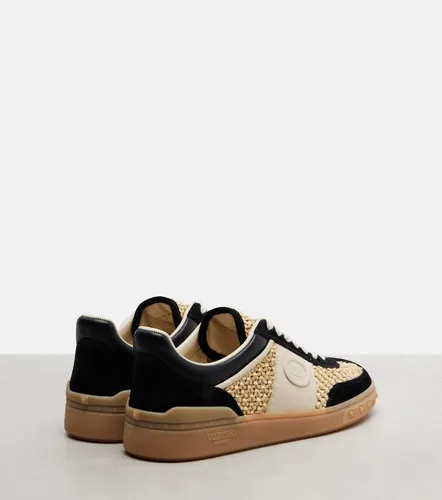 VLogo leather-trimmed raffia sneakers - Valentino Garavani - Modalova