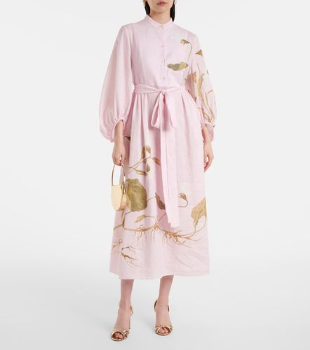 Vestido midi de lino estampado - Erdem - Modalova