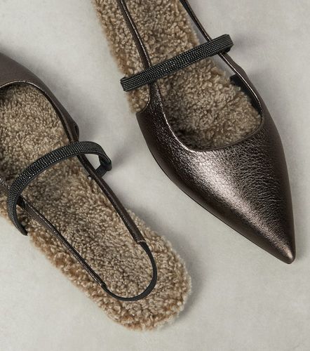 Embellished leather slingback flats - Brunello Cucinelli - Modalova