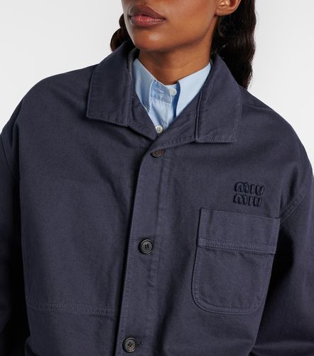 Leather-trimmed oversized cotton gabardine jacket - Miu Miu - Modalova