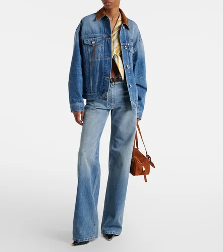 Trucker suede-trimmed denim jacket - Versace - Modalova