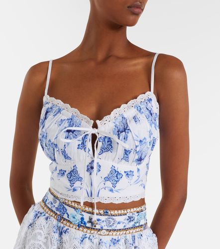 Top de lino estampado con encaje - Camilla - Modalova