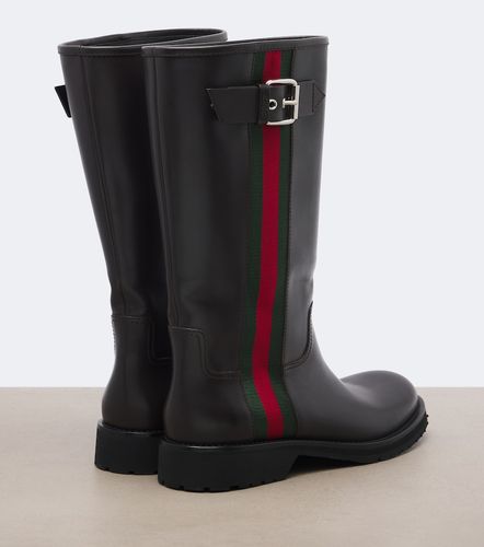 Stivali biker Web Stripe in pelle - Gucci - Modalova