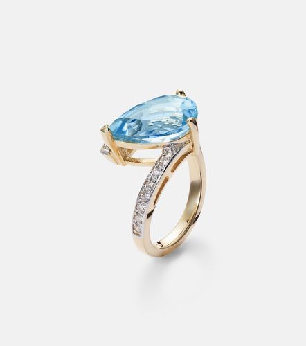 Slanted 14kt gold ring with topaz and diamonds - Mateo - Modalova