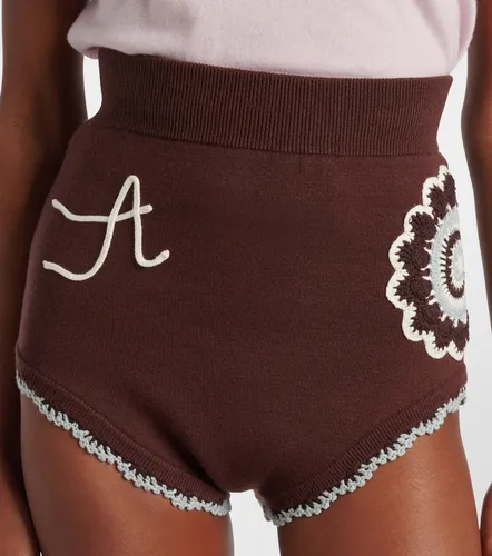 Crochet high-rise wool-blend micro shorts - Alemais - Modalova