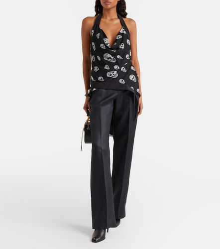 Skull asymmetric halterneck chiffon top - McQueen - Modalova