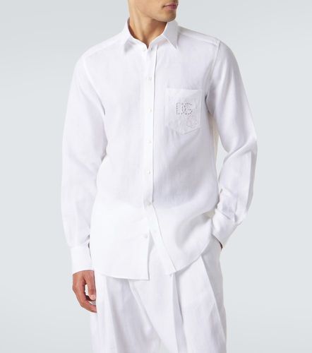 Camisa de lino bordada con DG - Dolce&Gabbana - Modalova