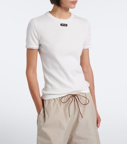 Camiseta calada de pointelle de algodón - Miu Miu - Modalova