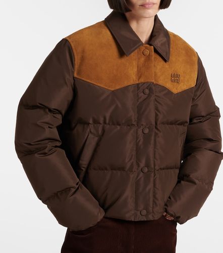 Suede-trimmed ponge down jacket - Miu Miu - Modalova