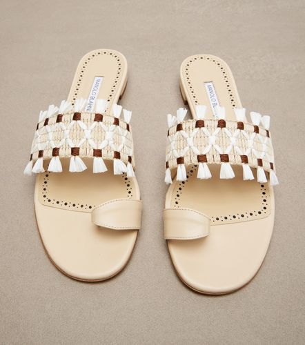 Brava raffia-trimmed leather sandals - Manolo Blahnik - Modalova