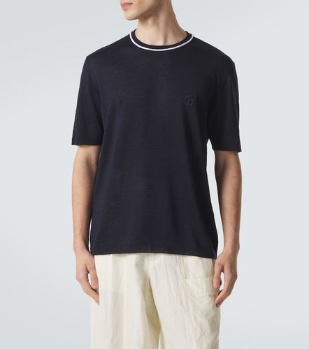 T-shirt in lino e seta con logo - Giorgio Armani - Modalova
