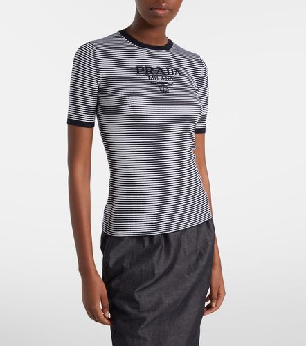 Pullover in seta a righe con logo - Prada - Modalova