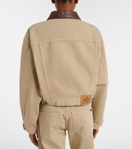 Leather-trimmed cropped denim jacket - Prada - Modalova
