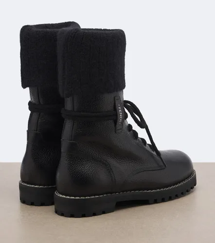 Wool-lined leather combat boots - Fendi - Modalova